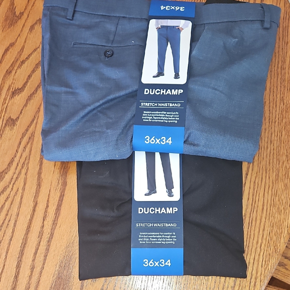 2 Pair New Duchamp Men's Navy Blue and Black Dress Pants 36 X 34